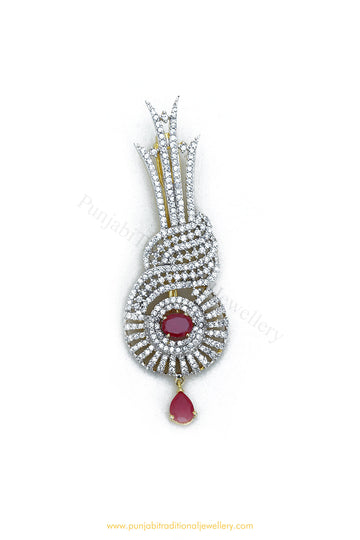 Gold Finished Ruby AD Kalgi | Punjabi Traditional Jewellery Exclusive